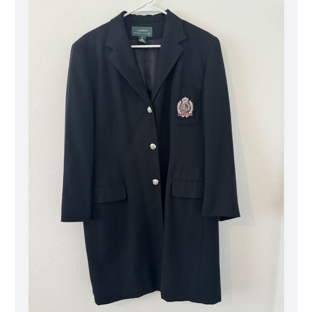 Vintage Ralph Lauren Saville Row Embroidered 100% Wool Naval Duster Blazer Coat